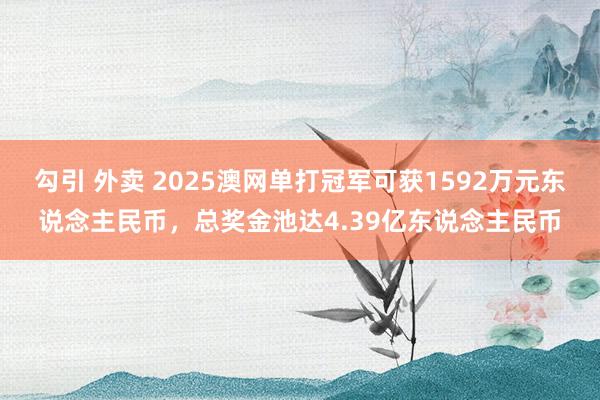 勾引 外卖 2025澳网单打冠军可获1592万元东说念主民币，总奖金池达4.39亿东说念主民币