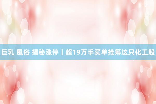 巨乳 風俗 揭秘涨停丨超19万手买单抢筹这只化工股